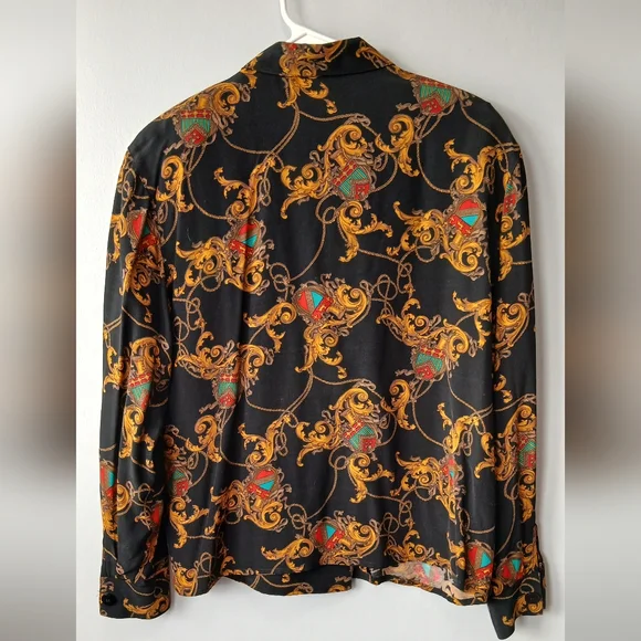 Vintage Jones New York Baroque Shirt Women 10 Old Money Dark Academia Equestrian - Picture 7 of 8